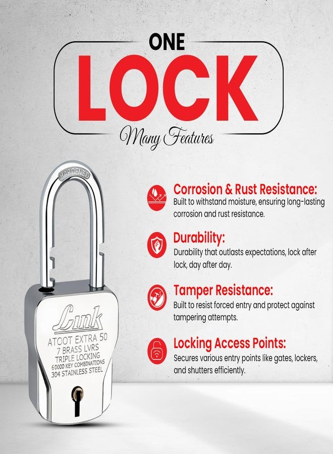 Link Atoot Extra 50MM Heavy-Duty Padlock | Triple Locking Mechanism | Hardened Steel Shackle | Rust-Resistant Body | 15-Year Warranty | Includes 3 Keys - Image 2